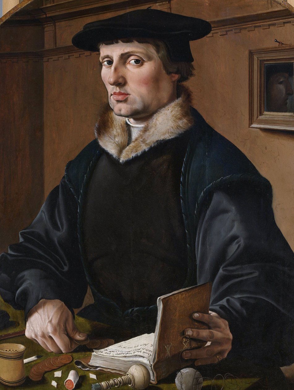 Německy: Bildnis eines Kaufmanns (Pieter Bicker) Portrét (pravděpodobně) Pietera Gerritsze Bickera, přívěsek (pravděpodobně) jeho manželky Anny Coddeové od Maarten van Heemskerck