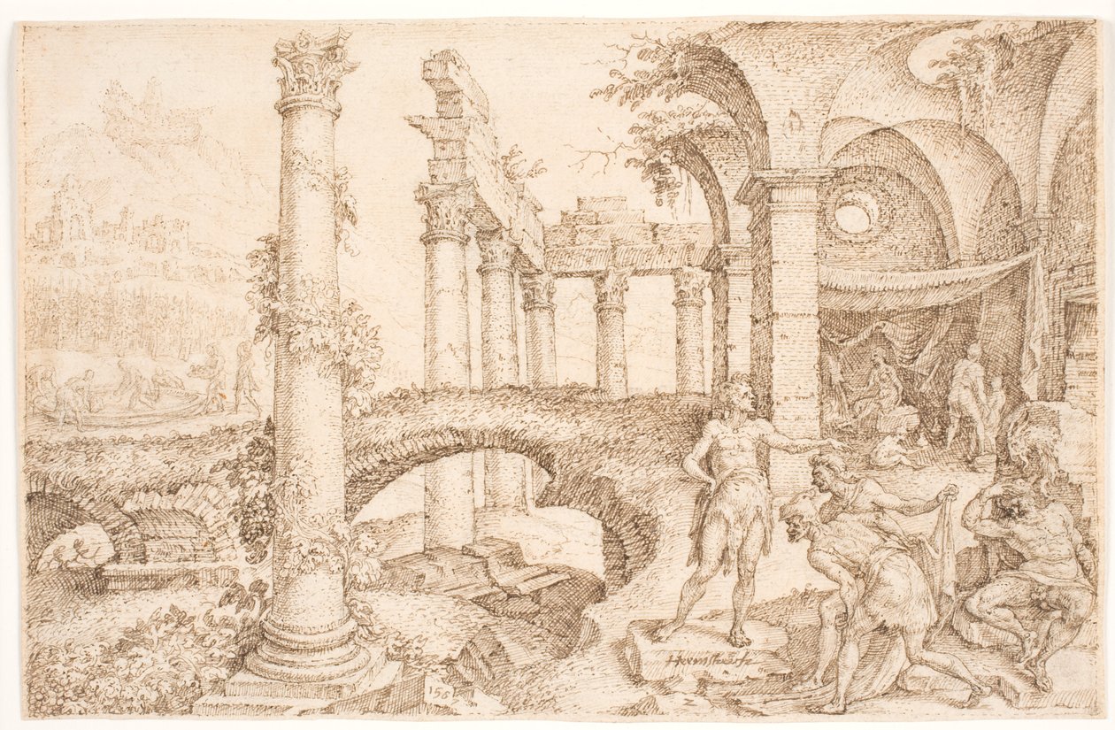 Ham zesměšňuje Noaha od Maarten van Heemskerck