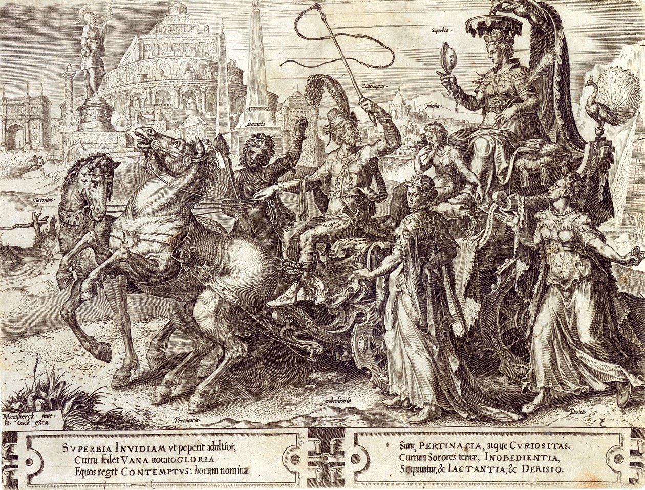 Pýcha, deska 3 z knihy "Proměnlivost věcí lidských", 1564 od Maarten van Heemskerck