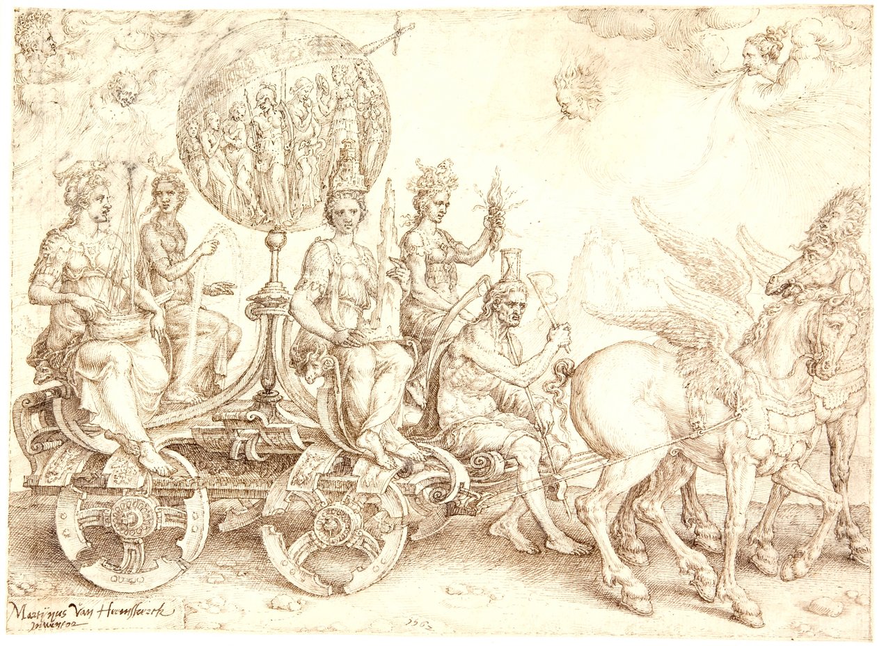 Triumfální vůz. Mundus (Svět). (Alegorie čtyř živlů) od Maarten van Heemskerck