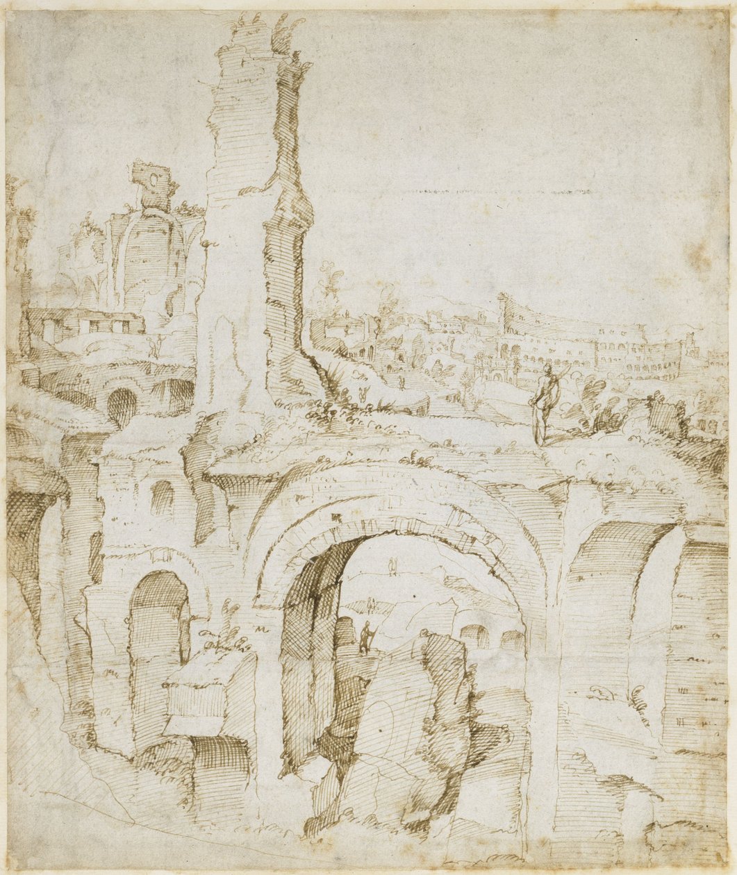 Pohled z Domus Severiana na Koloseum od Maarten van Heemskerck