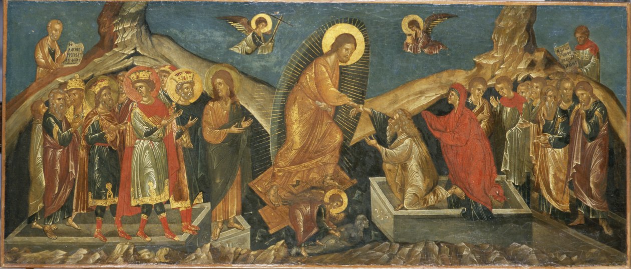 Sestup Krista do pekla, cca 1600-15 (lesklá barva na plátně) od Macedonian School