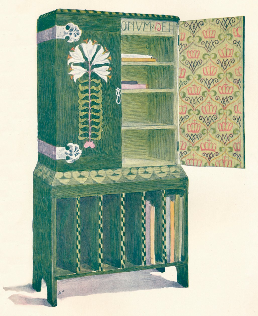Hudební kabinet. Ze skici M. H. Baillie Scotta, 19. století od Mackay Hugh Baillie Scott