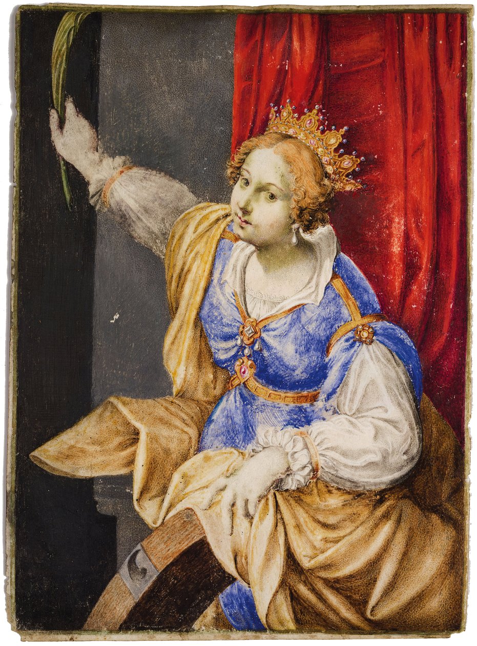 Artemisia Gentileschi jako svatá Kateřina Alexandrijská, polovina 17. od Maddalena Corvina
