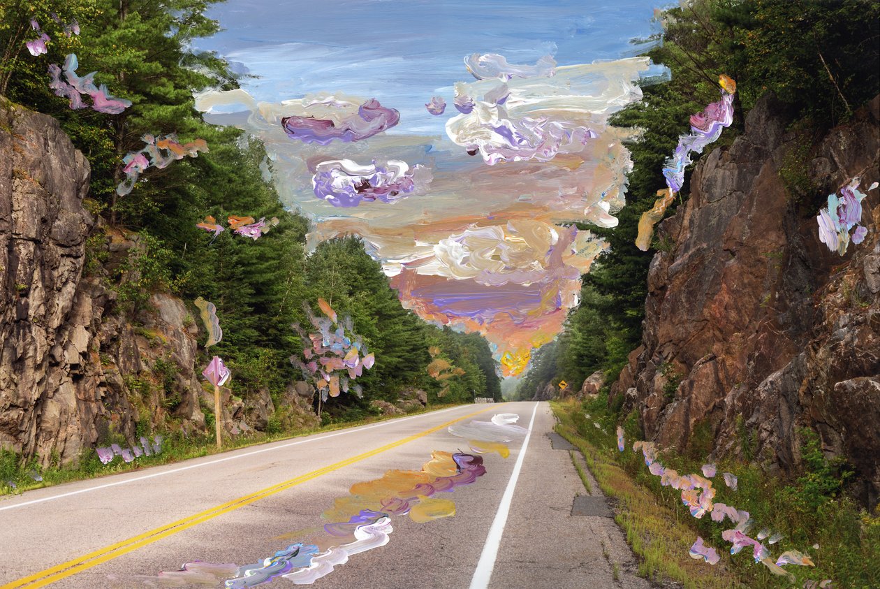 Country Road, 2020 (akrylová barva na archivním pigmentovém tisku) od Madeleine Gross
