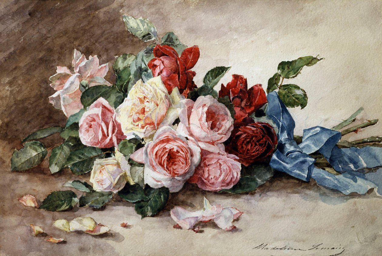 Kytice růží. Obraz Madeleine Jeanne Lemaire (1845-1928) Soukromá sbírka. od Madeleine Lemaire
