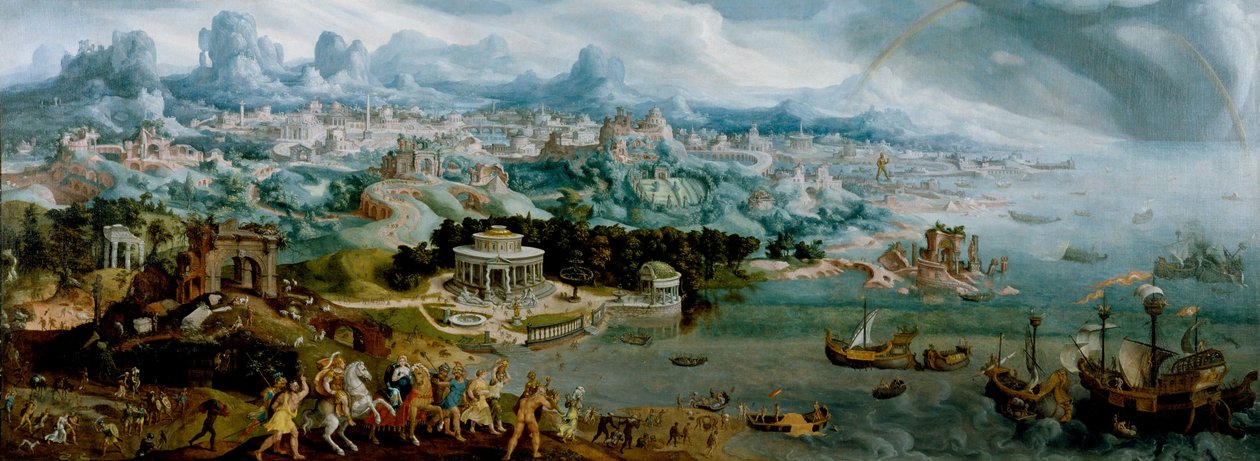 Panoráma s únosem Heleny uprostřed divů starověkého světa od Maerten van Heemskerck
