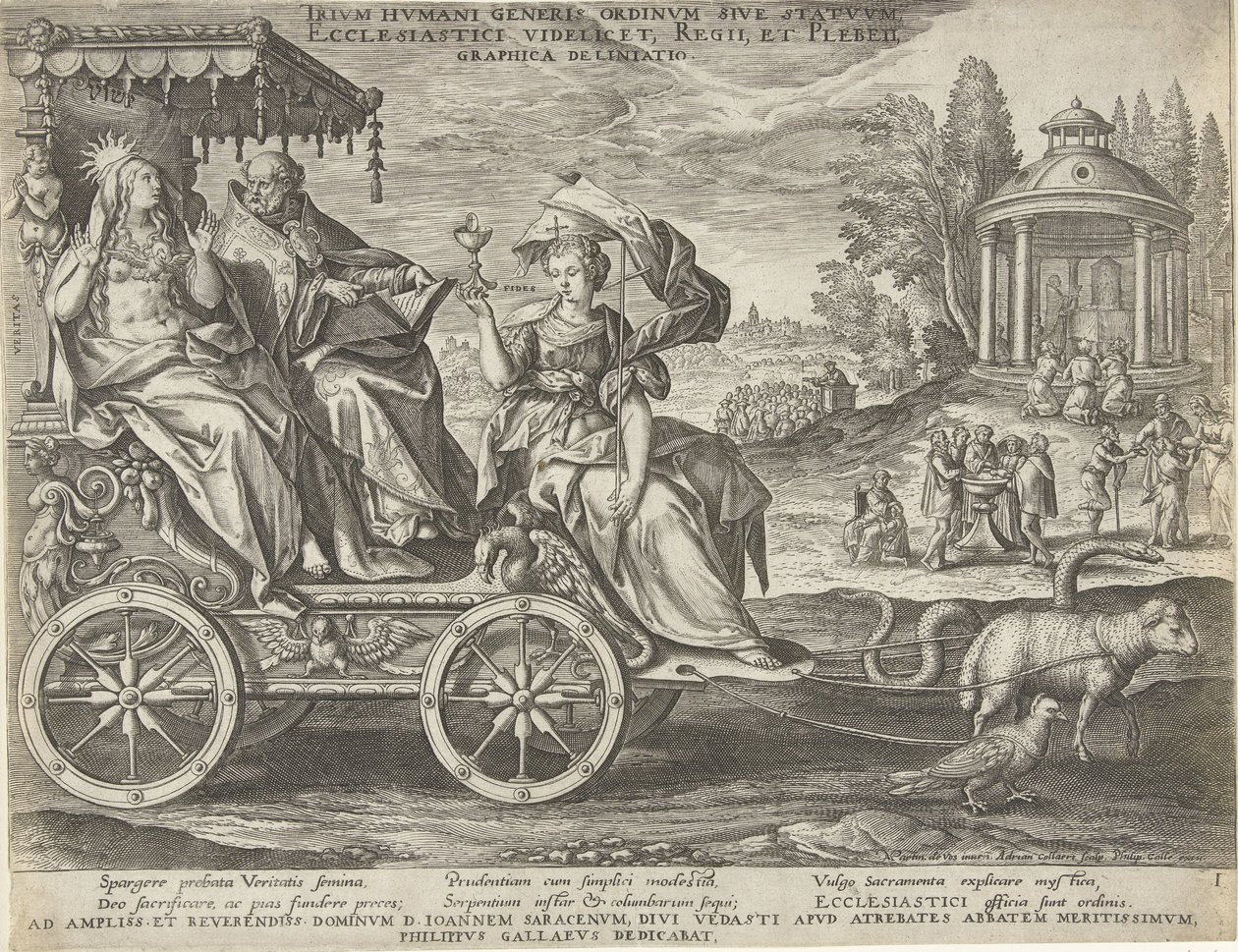 Alegorie prvního panství, vyryl Adriaen Collaert po Maarten de Vos a vydal Philip Galle; věnovaný Jean Sarrazin od Maarten de Vos