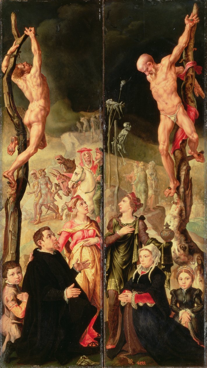 Kalvárie, boční panely z triptychu (panel) od Maerten van Heemskerck