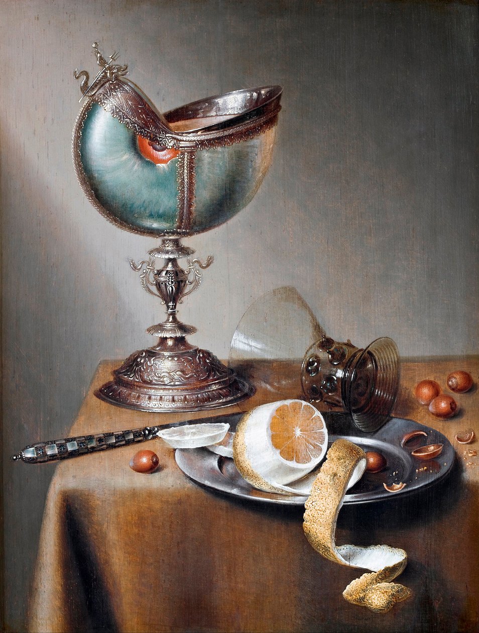 ""Nature morte a la coupe nautile"" (Zátiší s pohárem Nautilus) Peinture de Marten Boelema de Stomme (1611-1644) - Olej na dřevě Rozměr 50x38 cm Hallwylska Museet, Stockholm od Maerten Boelema de Stomme
