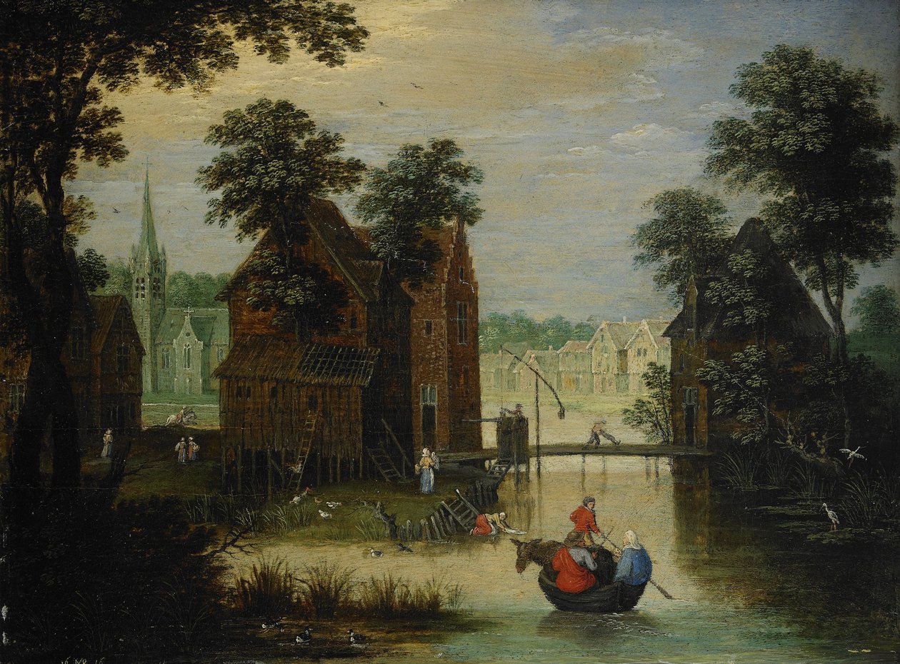 Říční krajina s útěkem do Egypta, 1616 od Maerten Ryckaert