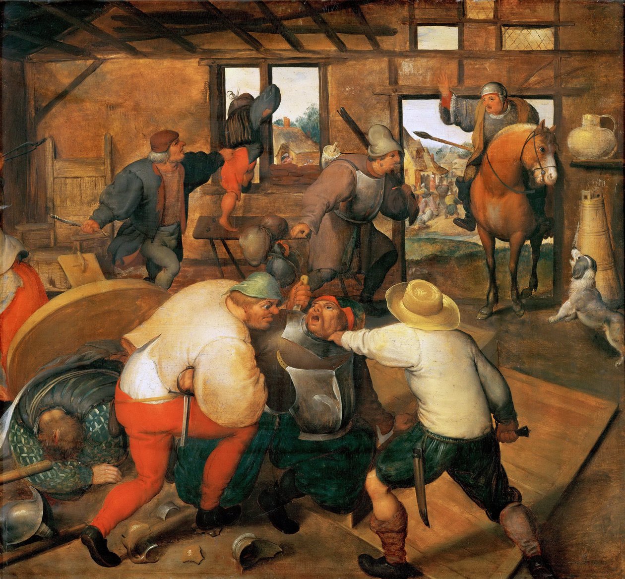 Bagarre entre soldats et paysans - Rvačka mezi vojáky a rolníky - Marten van Cleve, starší (1527-1581). Olej na dřevě, cca 1565-1570. Rozměr: 47,3 x 51 cm. Uměleckohistorické muzeum, Vienne od Maerten van Cleve