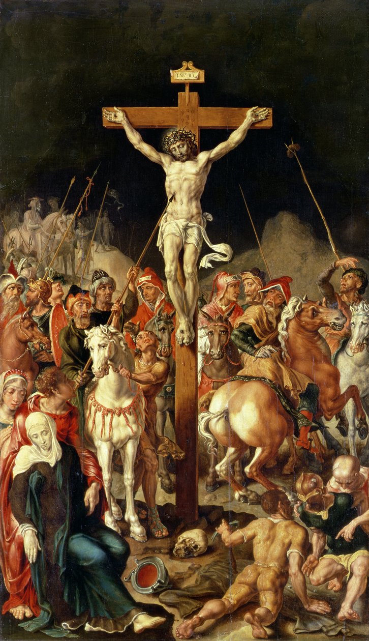 Kalvárie, střední panel triptychu (olej na plátně přenesený z panelu) od Maerten van Heemskerck