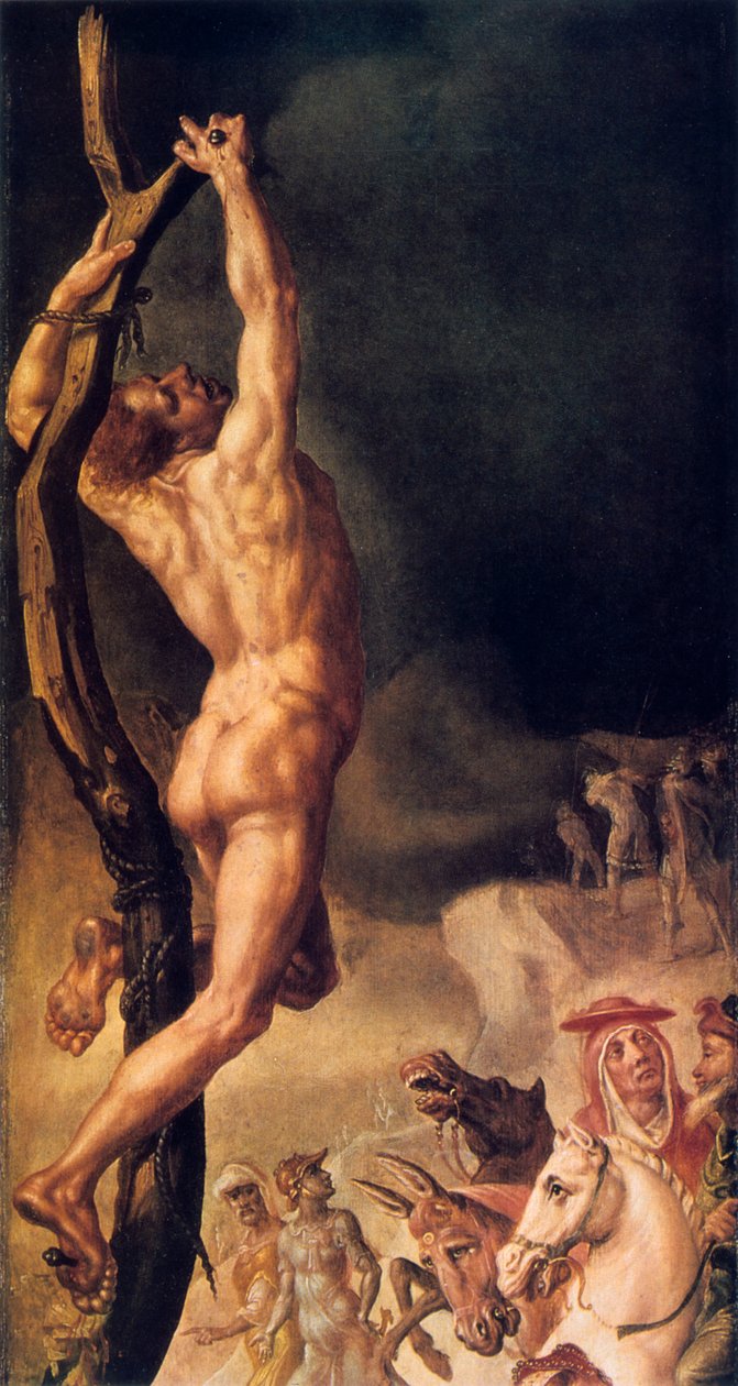 Kalvárie, detail z levého bočního panelu, 1545-1550 od Maerten van Heemskerck
