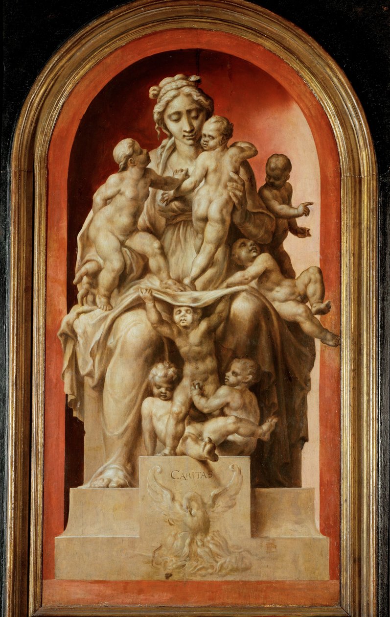 Caritas. Grisaille, dubový ... od Maerten van Heemskerck