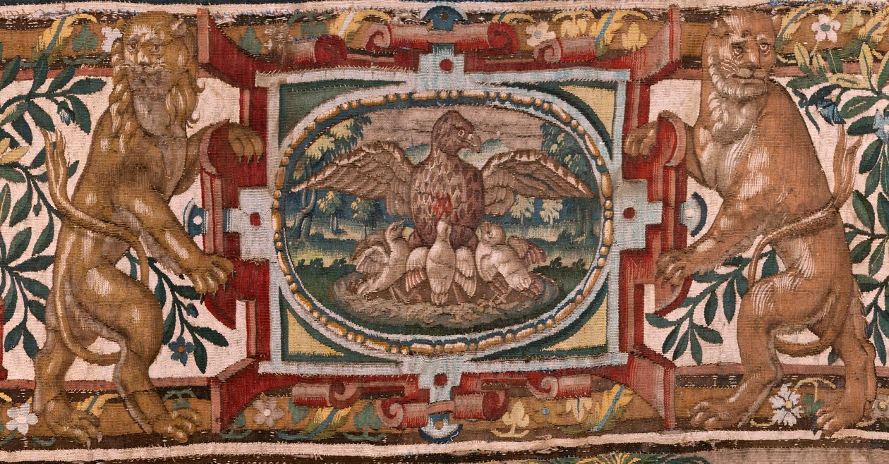 Diecézní muzeum (Diecézní muzeum). Vlámský gobelín. Brusel. Workshop Françoise Geubelse. Seriál Gideonův příběh. Izraelité odevzdávají svou část kořisti Gedeonovi. Hedvábí a vlna. Odkaz Bisho od Maerten van Heemskerck