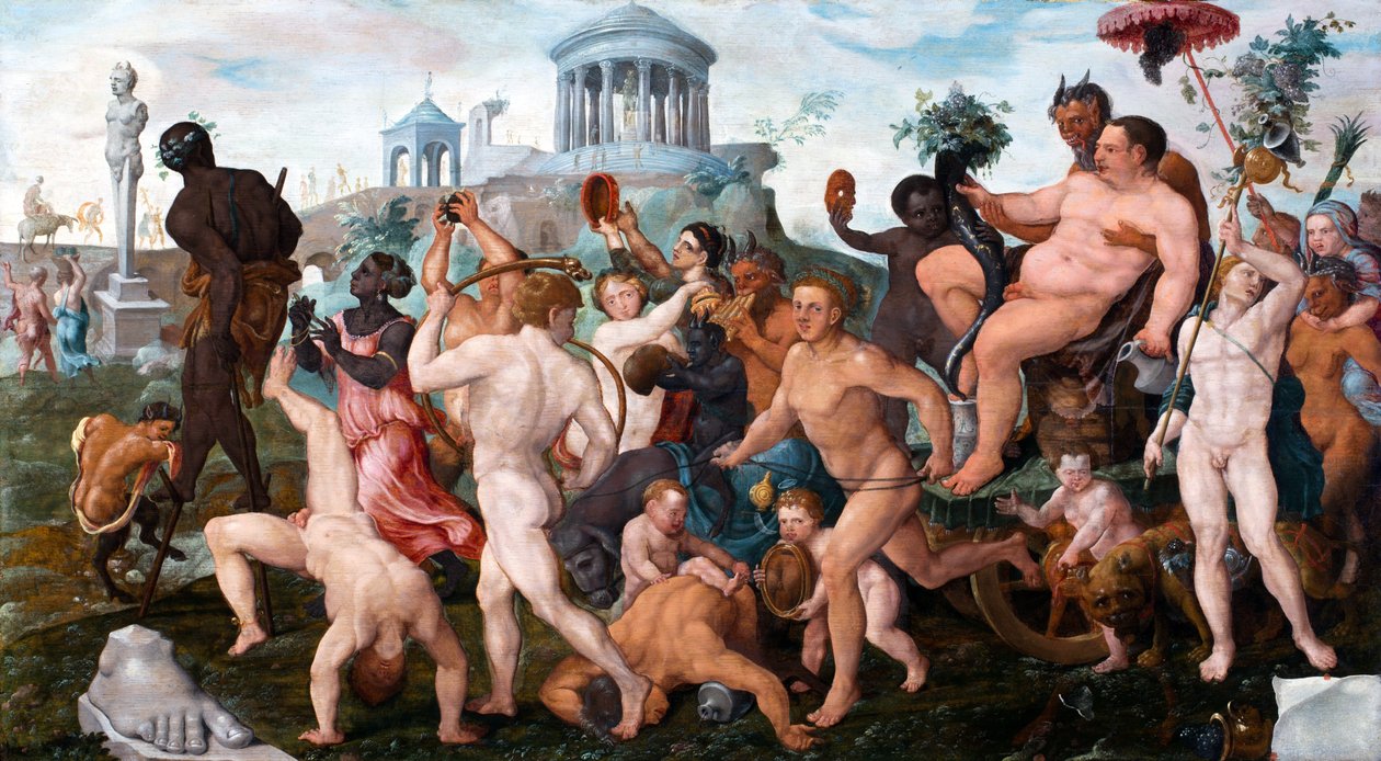 La procession triomphale de Bacchus - Triumfální procesí Bacchus od Heemskercka, Maartena Jacobsze, van (1498-1574). Olej na dřevě, rozměr: 50x91 od Maerten van Heemskerck