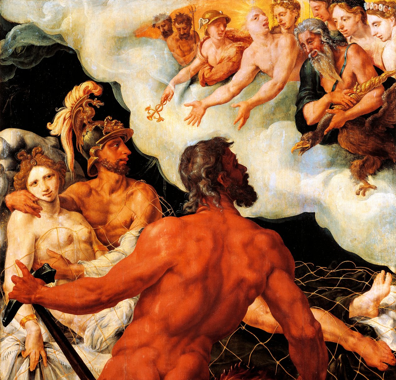 Mars a Venuše uvězněni ve Vulcanově síti od Maerten van Heemskerck