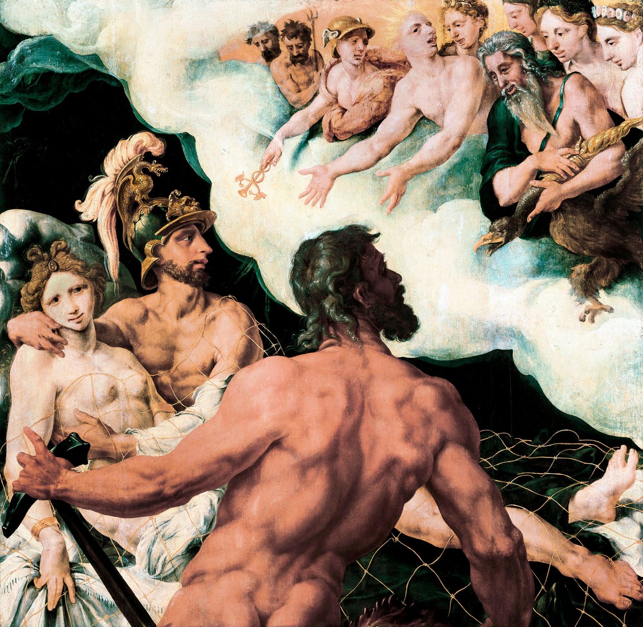 Mars a Venuše uvězněni ve Vulcanově síti od Maerten van Heemskerck