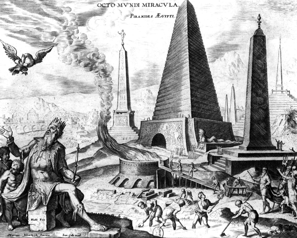 Egyptské pyramidy, deska 1 z Osmi divů světa, angl. Philips Galle od Maerten van Heemskerck