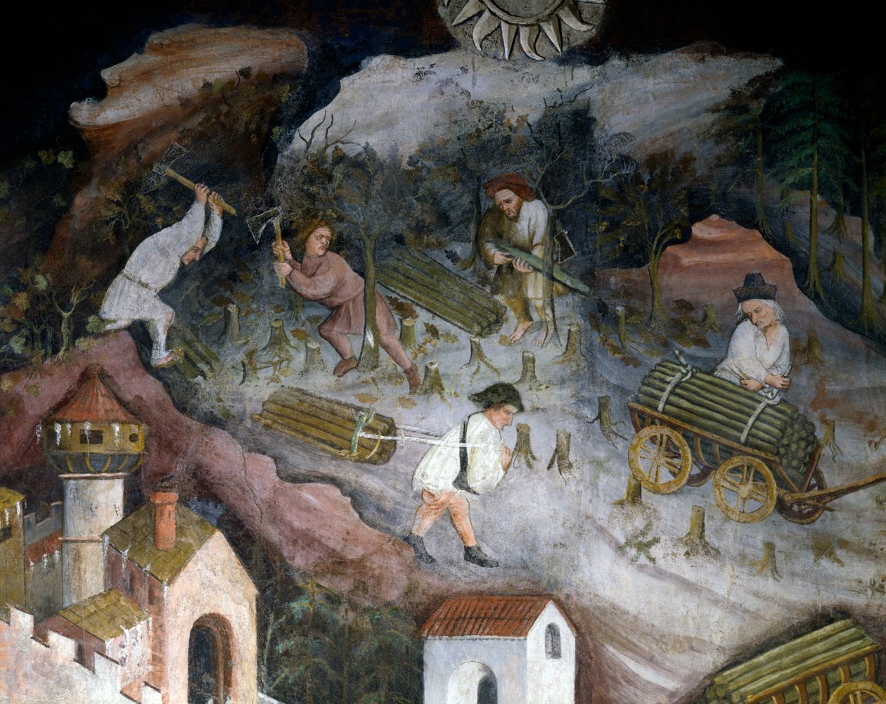 Těžba dřeva, detail z měsíce prosince, cyklus měsíců od Maestro (attr. to) Venceslao
