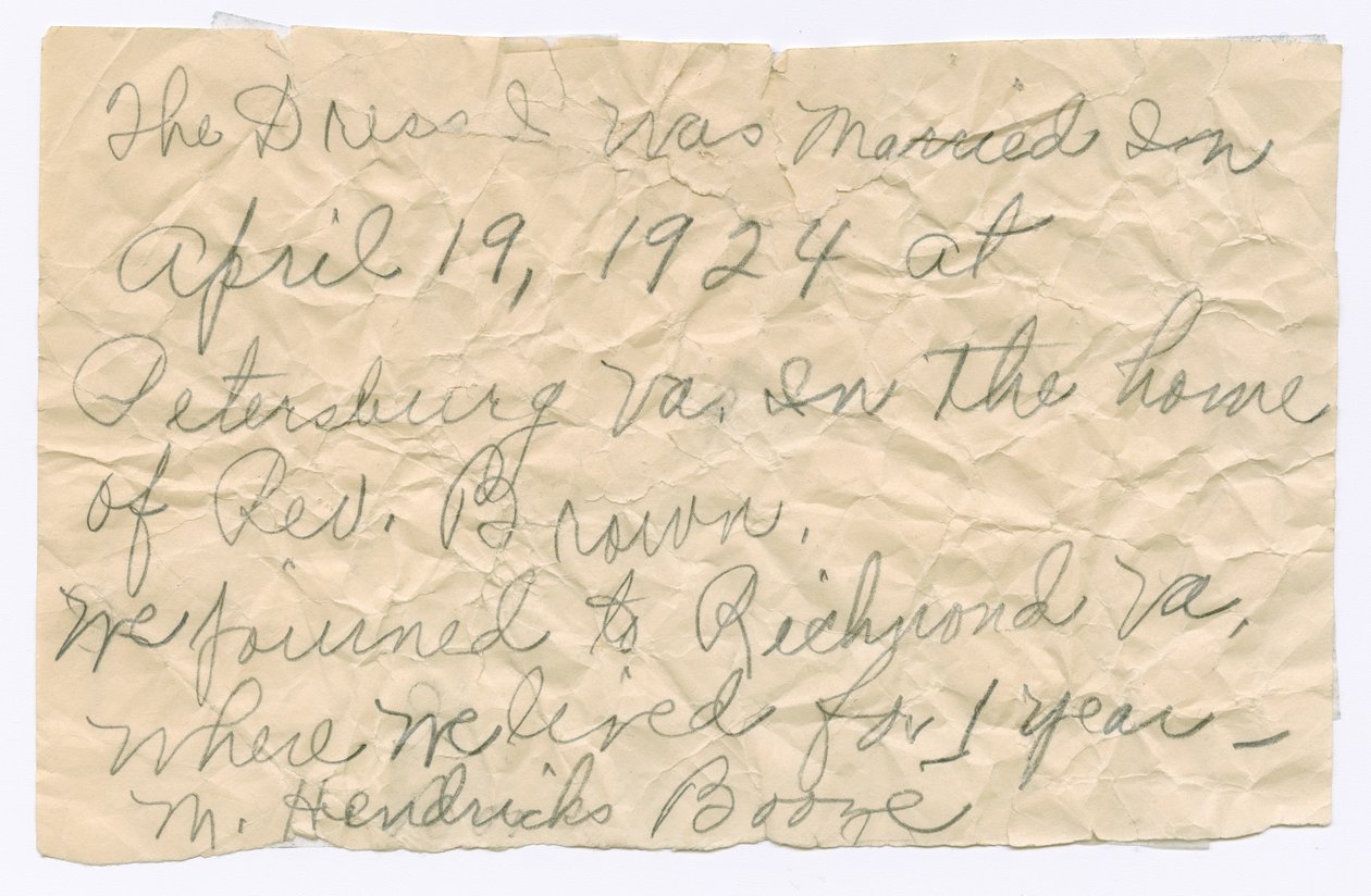 Ručně psaná poznámka od Magdalene Hendricks Boozé, polovina 20. století. od Magdalene Hendricks Boozé