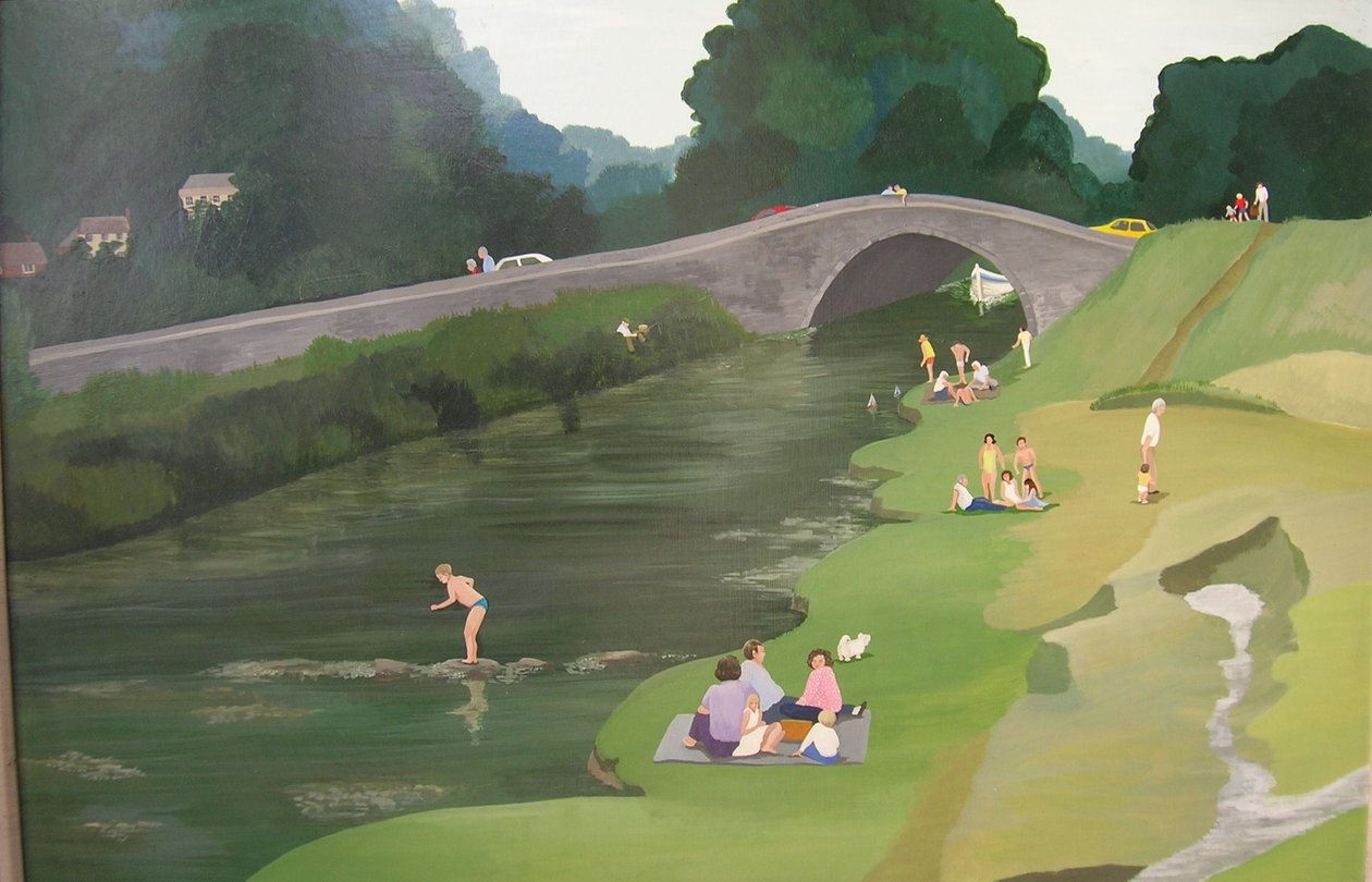 Riverside Picnic, 1989 (akryl na palubě) od Maggie Rowe