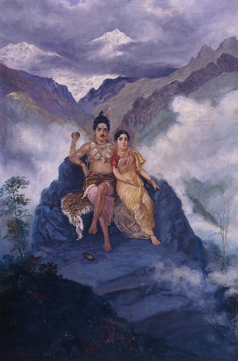 Lord Shiva a Parvati na hoře Kailash (olej na plátně) od Mahadev Vishvanath Dhurandhar