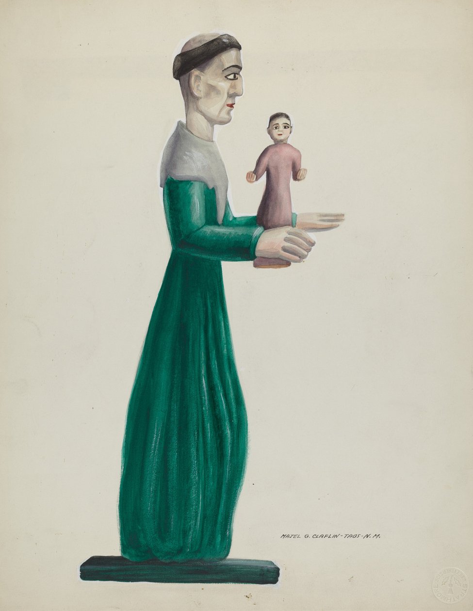 Vyřezávané a malované dřevěné Santo St. Joseph, 19351942. od Majel G. Claflin