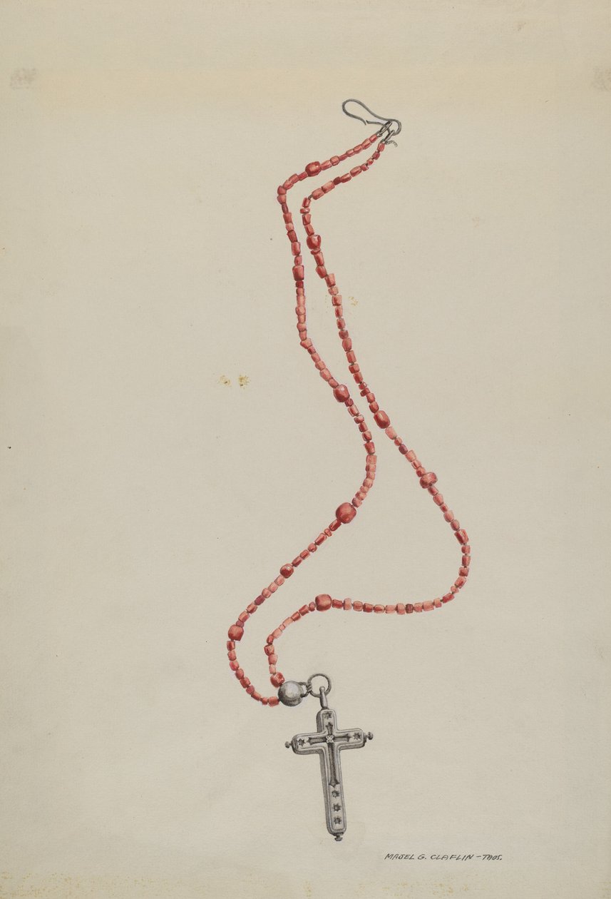 Coral Beads and Crucifix, c. 1937. od Majel G. Claflin