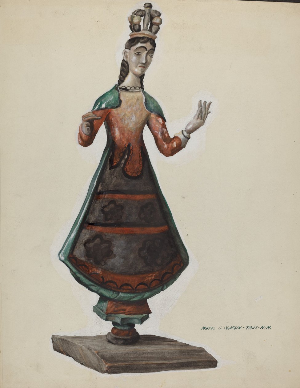 Velká malovaná dřevěná Saint-Virgin Mary, c. 1937. od Majel G. Claflin