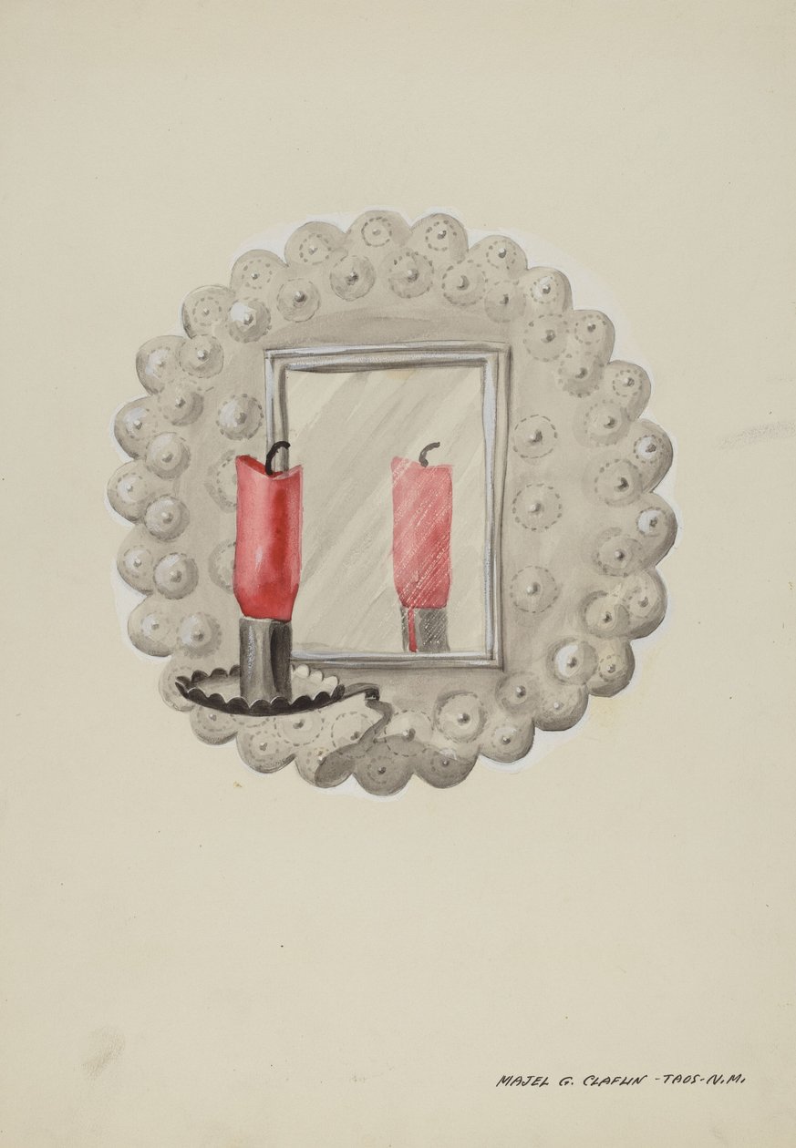 Cínové zrcadlové svícny, c. 1937. od Majel G. Claflin