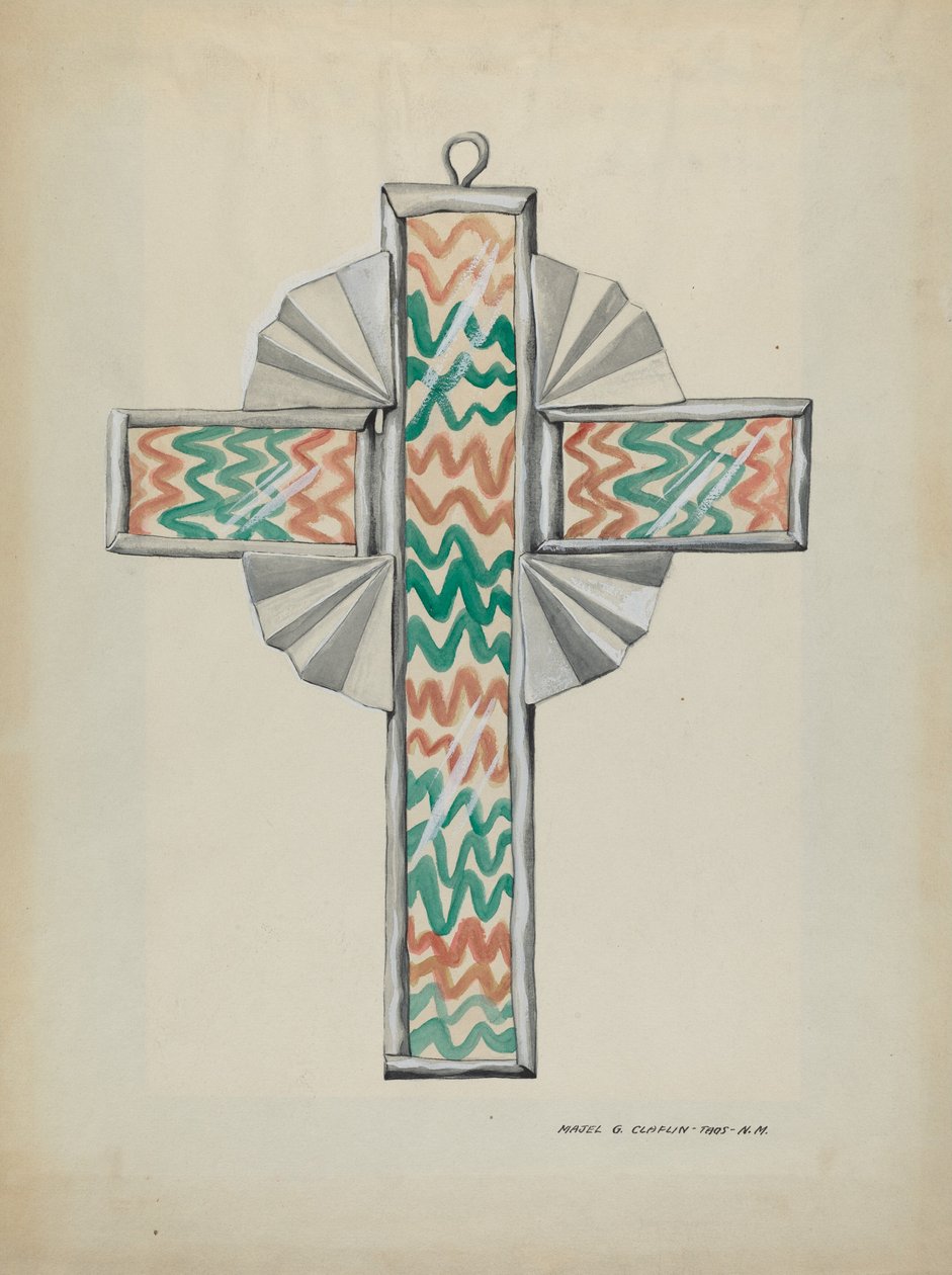 Cínový a skleněný kříž, c. 1937. od Majel G. Claflin