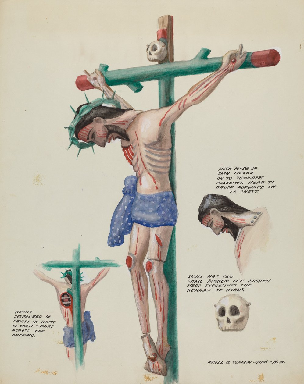 Dřevěný malovaný Christo, c. 1937. od Majel G. Claflin
