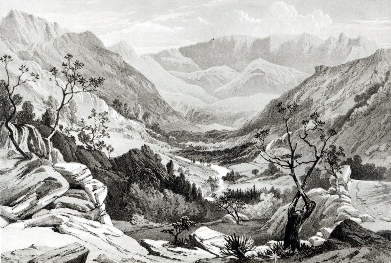 Pohled mezi Senafe a Rahaguddy vyrytý Jamesem Fergusonem (litografie) od Major A.G.F. Hogg