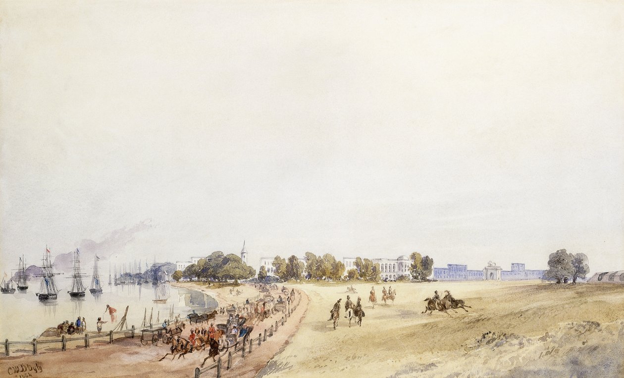 Pohled na pevnost a město, Kalkata, 1854 od Major General Sir Charles Walters DOyly