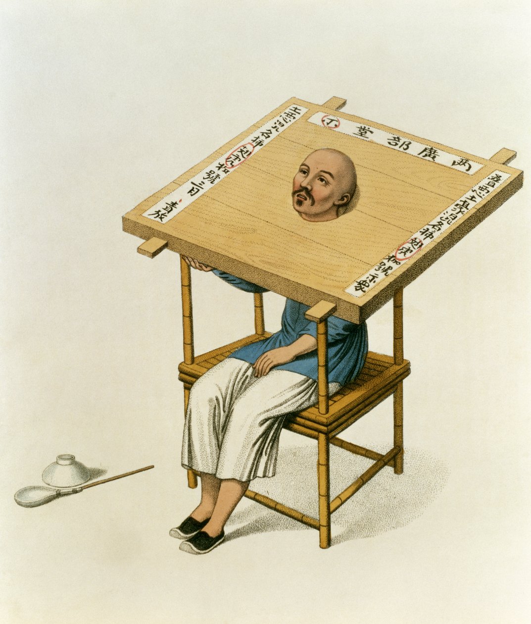 Trest dřevěného obojku, deska 13 z knihy "The Punishments of China", vyryl J. Dadley, 1804 od Major George Henry Mason