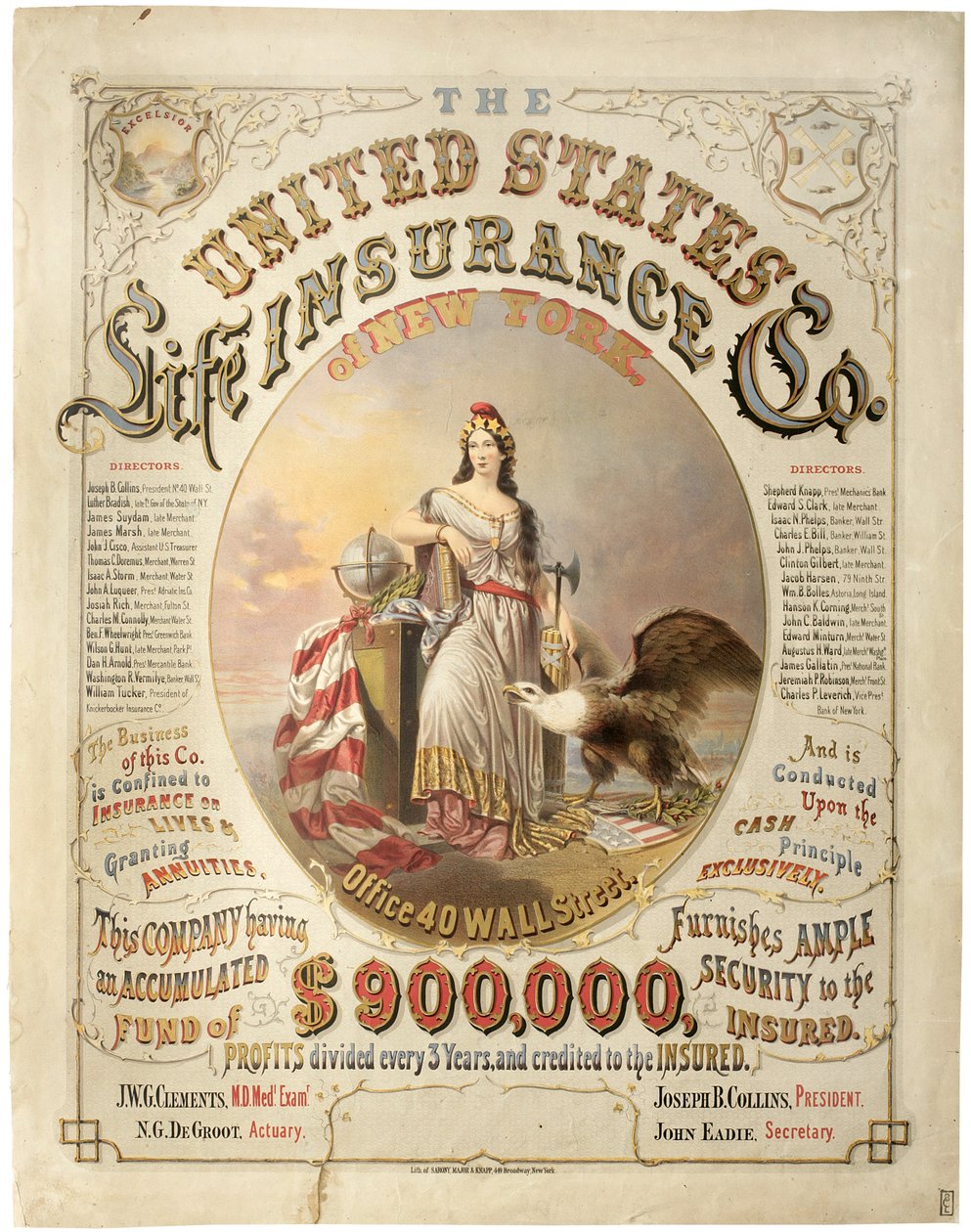 United States Life Insurance Co. of New York, (litografie) od Major and Knapp Sarony