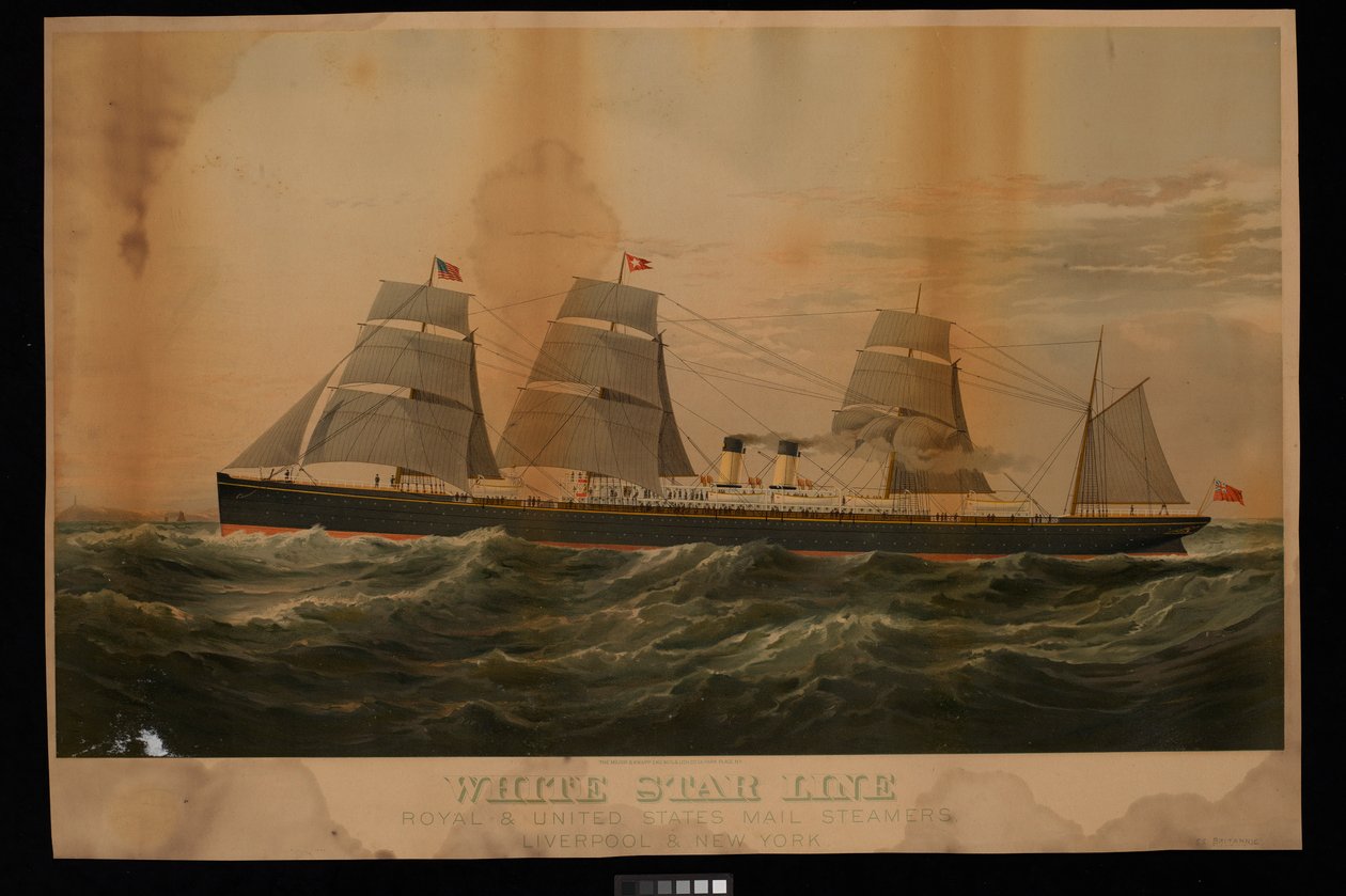 White Star Line Royal  United States Mail Steamers Liverpool  New York Britannic (chromolitografie) od Major and Knapp Sarony