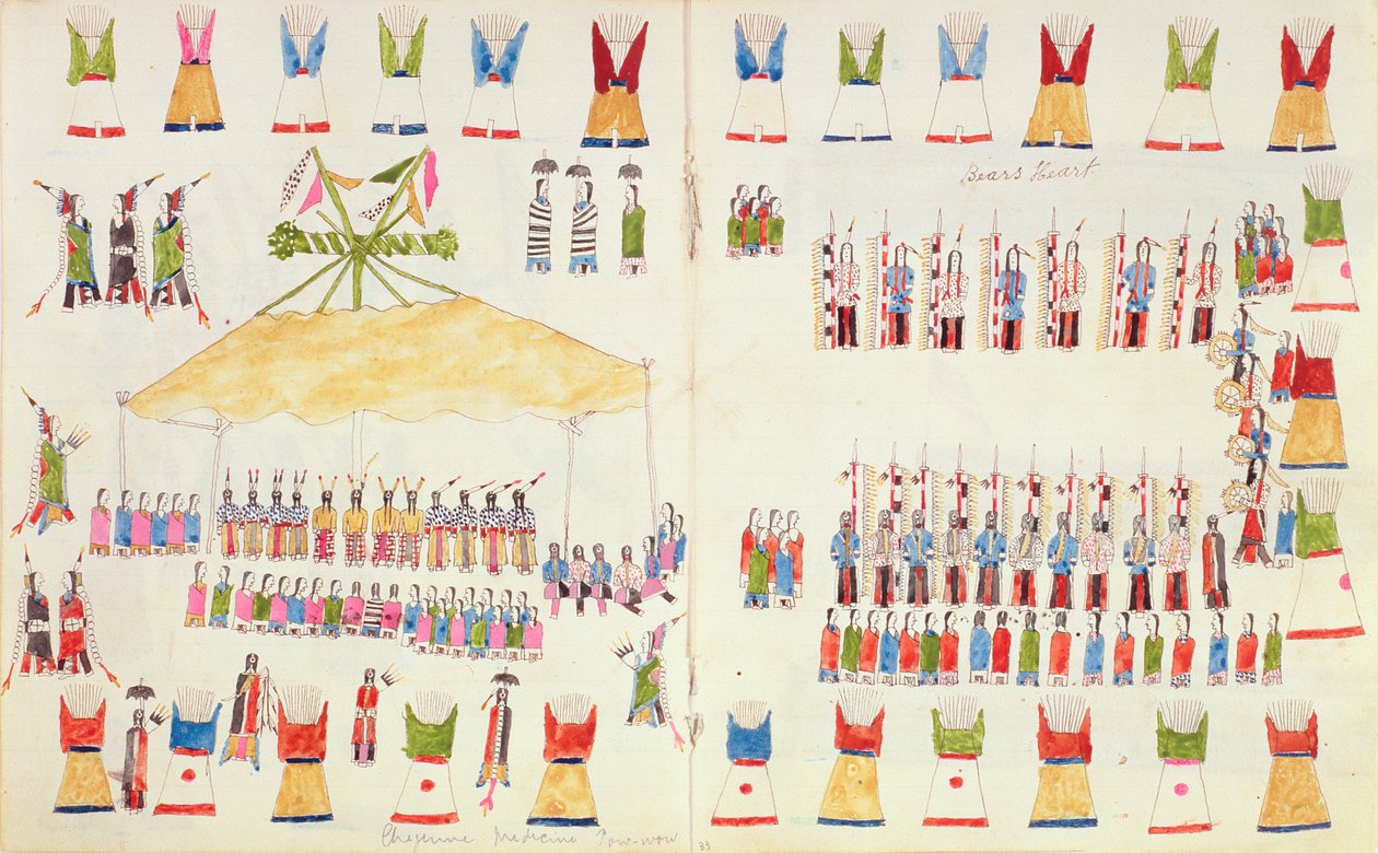 Medvědí srdce. Šajenský medicinský pow-wow, z knihy náčrtů pořízených ve Fort Marion, St Augustine, Florida, 1877. od Making Medicine