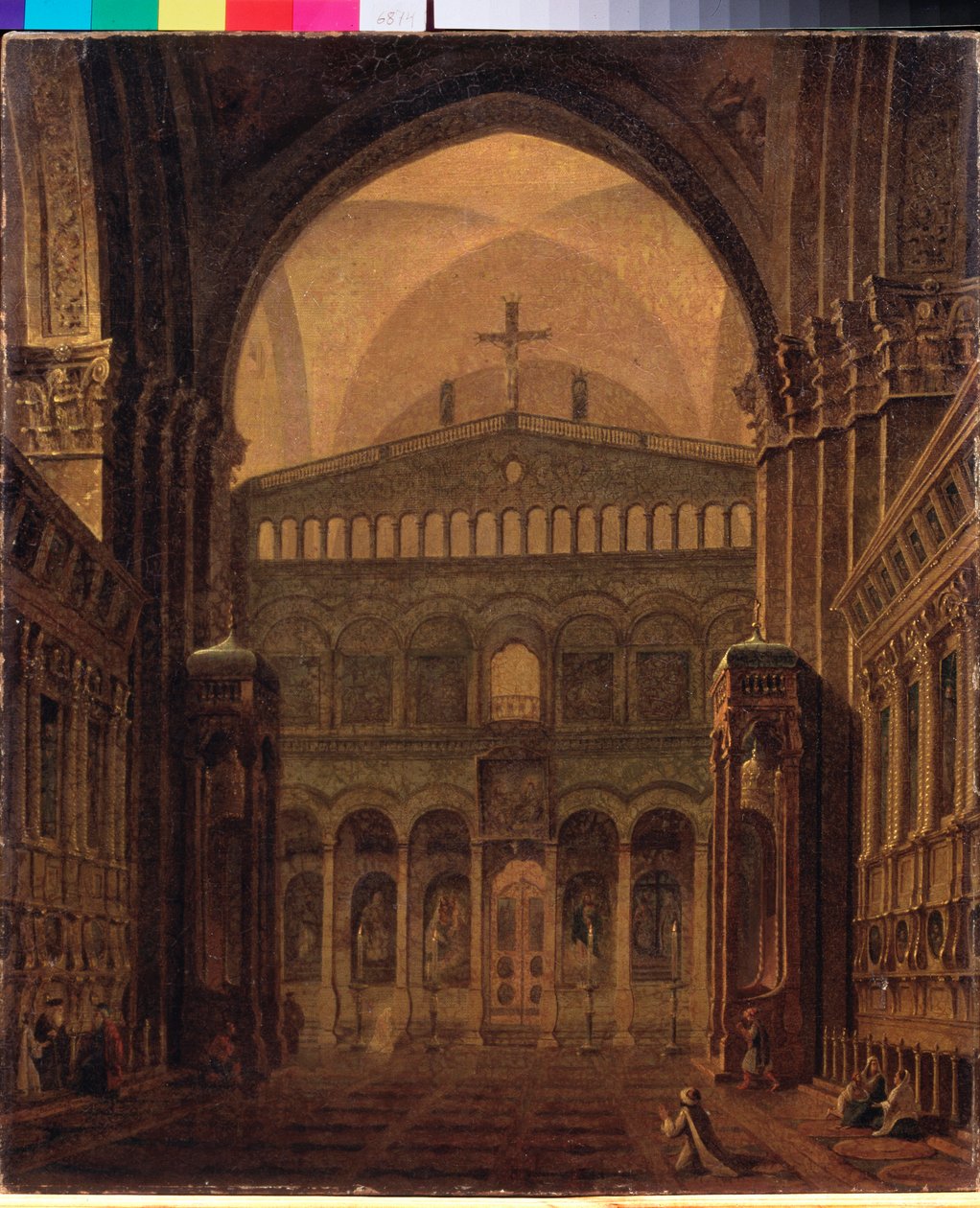 Interiér jeruzalémského chrámu - obraz Maxima Nikiforoviče Vorobjeva (Vorobjev) (1787-1855), olej na plátně od Maksim Nikiforovich Vorobiev