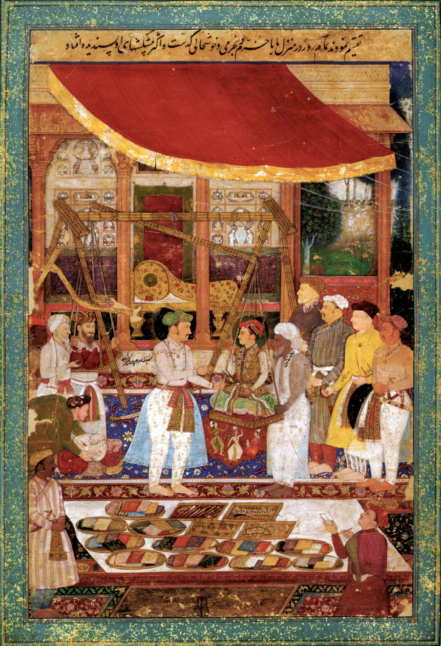 Císař Džahángír váží prince Churráma ve zlatě, asi 1610-1615 (miniatura) od Manohar Manohar