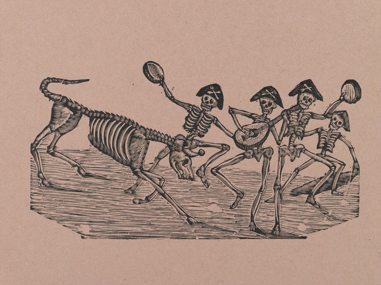 Skeleton Bull Fighters, od 330 Grabados Originales, tiskl Antonio Vanegas Arroyo (1850-1917), Mexico City, Mexiko (reliéfní rytina) od Manuel Manilla