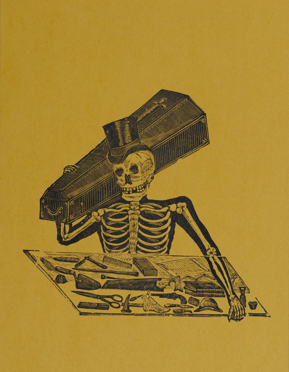Skeleton Undertaker, od 330 Grabados Originales, tiskl Antonio Vanegas Arroyo (1850-1917), Mexico City, Mexiko (reliéfní rytina) od Manuel Manilla