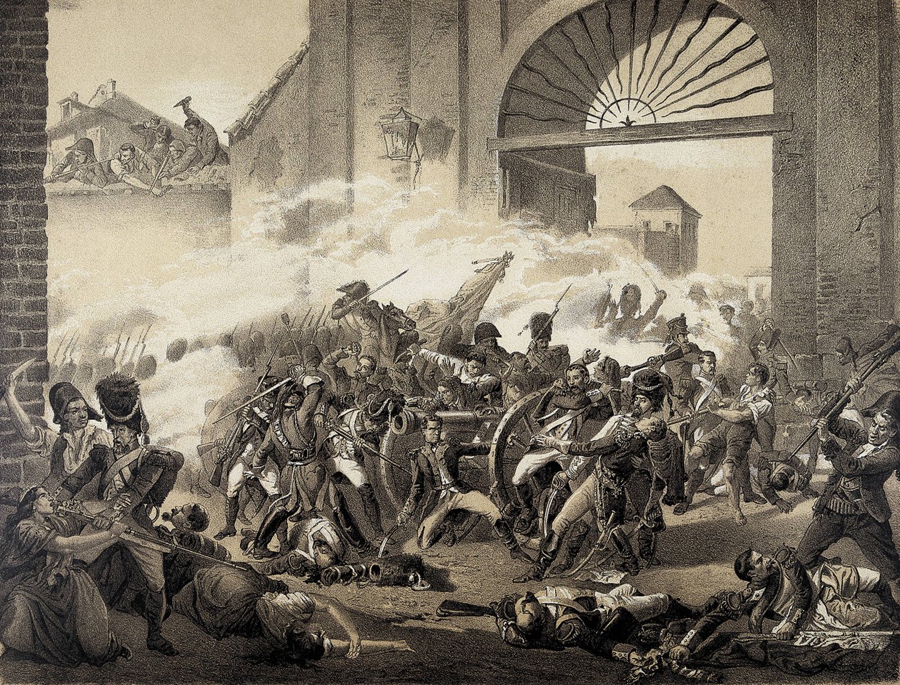Espana. Guerra de Independecia (1808). Druhý květen v Madridu. Smrt Luise Daoize při obraně parku Monteleon. Rytina podle obrazu Manuela Castellana. Litografie. od Manuel (after) Castellano