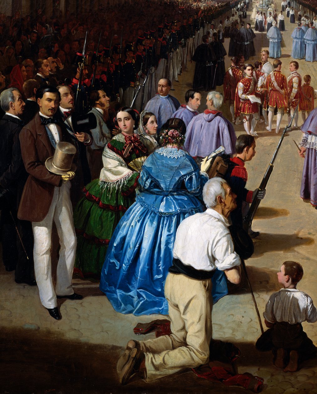 Procesí Božího těla v Seville v roce 1857, obraz Manuel Cabral Aguado Bejarano (1828-1891), detail, Španělsko od Manuel Cabral y Aguado Bejarano