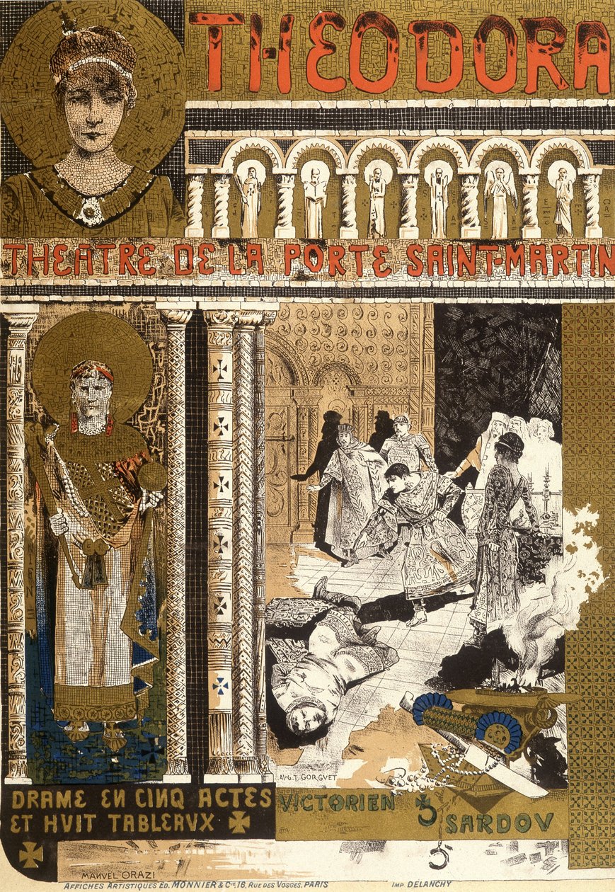 Theodora, v divadle Porte Saint Martin v Paříži. Ilustrace Manuel Orazi od Manuel Orazi