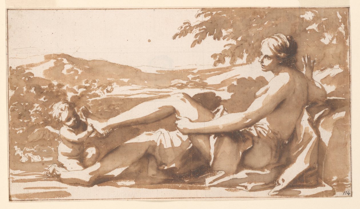 Studie pro malbu Over Door, Cupid odstranil trn z úpatí Venuše od Marc Antonio Franceschini