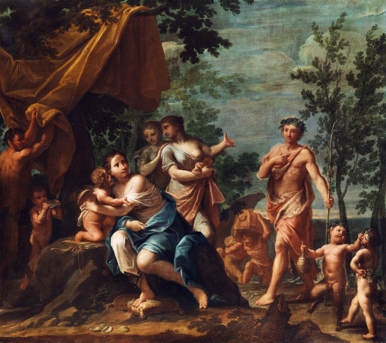 Apollo se třemi Gráciemi, Venuše, Amor a Pan od Marcantonio Franceschini
