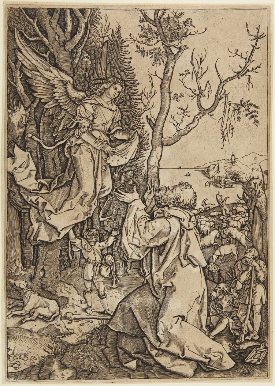 Zjevení anděla Jáchymovi, tabule 2 ze Života Panny Marie od Marcantonio Raimondi